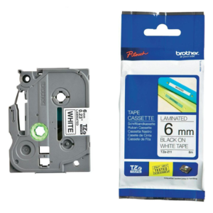 Juostelė BROTHER TZE-211, 6 mm, juoda/balta