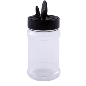 Tuščias indelis su juodu dangteliu barstymui