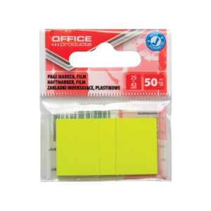 Indeksai žymekliai OFFICE PRODUCTS, 25 x 43 mm, plastikiniai, 50 lap., neoninė geltona sp.
