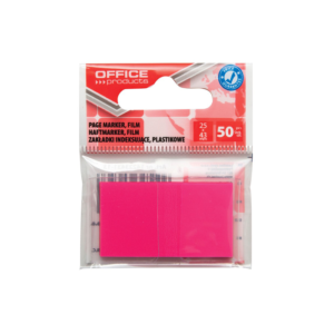 Indeksai žymekliai OFFICE PRODUCTS, 25 x 43 mm, plastikiniai, 50 lap., neoninė rausva sp.