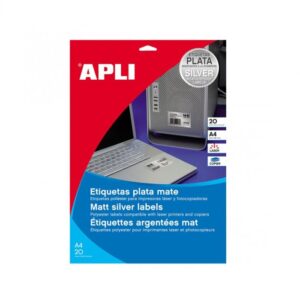 Lipnios etiketės APLI 10071, 210 x 297 mm, 20 l., sidabrinė sp.