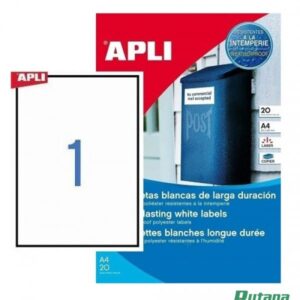 Lipnios etiketės 210 x 297 APLI 1228, atsparios aplinkai, 20 l., balta sp.,