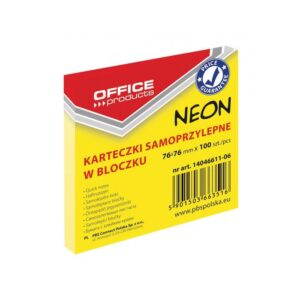 Lipnūs lapeliai OFFICE PRODUCTS 76 x 76 mm, 100 l, neon. geltona sp.