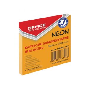 Lipnūs lapeliai OFFICE PRODUCTS 76 x 76 mm, 100 l, neon. oranžinė sp.