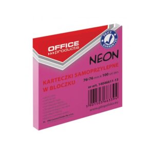 Lipnūs lapeliai OFFICE PRODUCTS 76 x 76 mm, 100 l, neon. rausva sp.