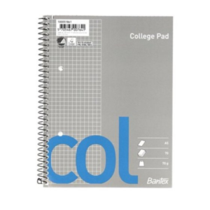 Sąsiuvinis A5 BANTEX COLLEGE su spirale šone, 70 l., langeliais