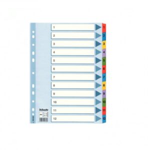 Skiriamieji lapai segtuvams ESSELTE, A4, 1-12, spalvoti