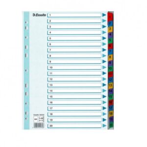 Skiriamieji lapai segtuvams ESSELTE, A4, 1-20, spalvoti