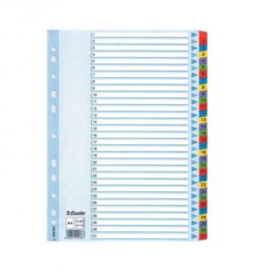 Skiriamieji lapai segtuvams ESSELTE, A4, 1-31, spalvoti