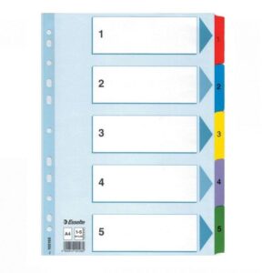 Skiriamieji lapai segtuvams ESSELTE, A4, 1-5, spalvoti