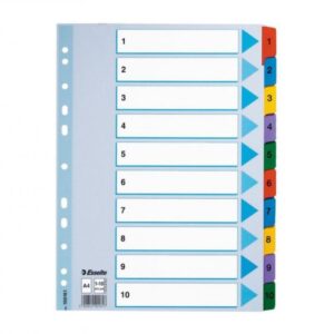 Skiriamieji lapai segtuvams ESSELTE, A4, 1-10, spalvoti
