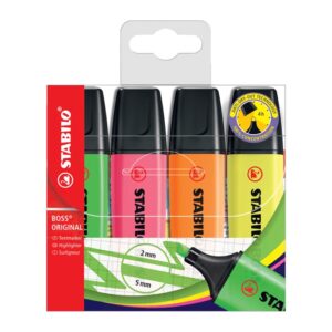 Teksto žymeklių STABILO BOSS 70/56, 2-5 mm, rinkinys, 4 sp.