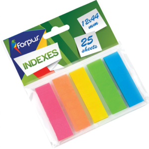 Indeksai žymekliai FORPUS, 12 x 44 mm, plastikiniai, 5 spalvos